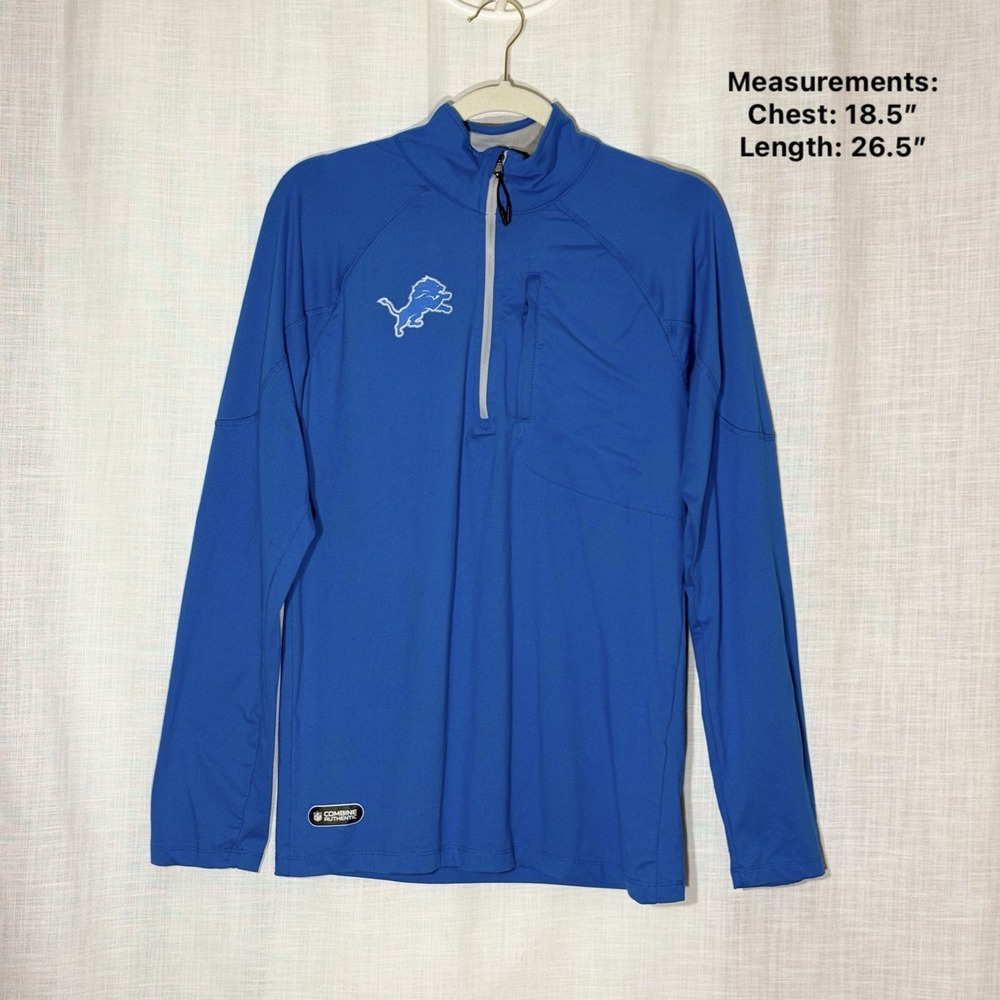 NFL Combine Detroit Lions Mens S Quarter Zip Pullover Blue Stretch Activewear